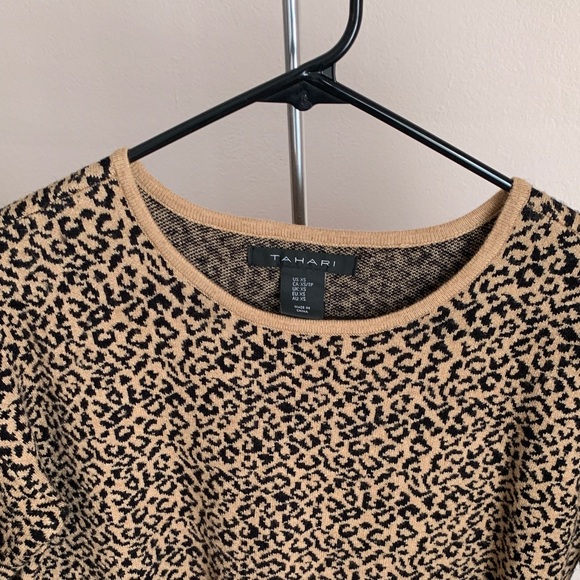 Tahari Animal Print Long Sleeve Top - Black and Tan - Picture 3 of 5